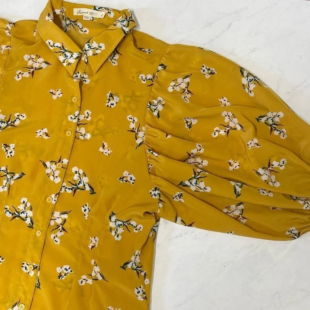 Anthropologie Comme Toi Yellow Floral Puff Sleeve Top Size Small Boho Hippie